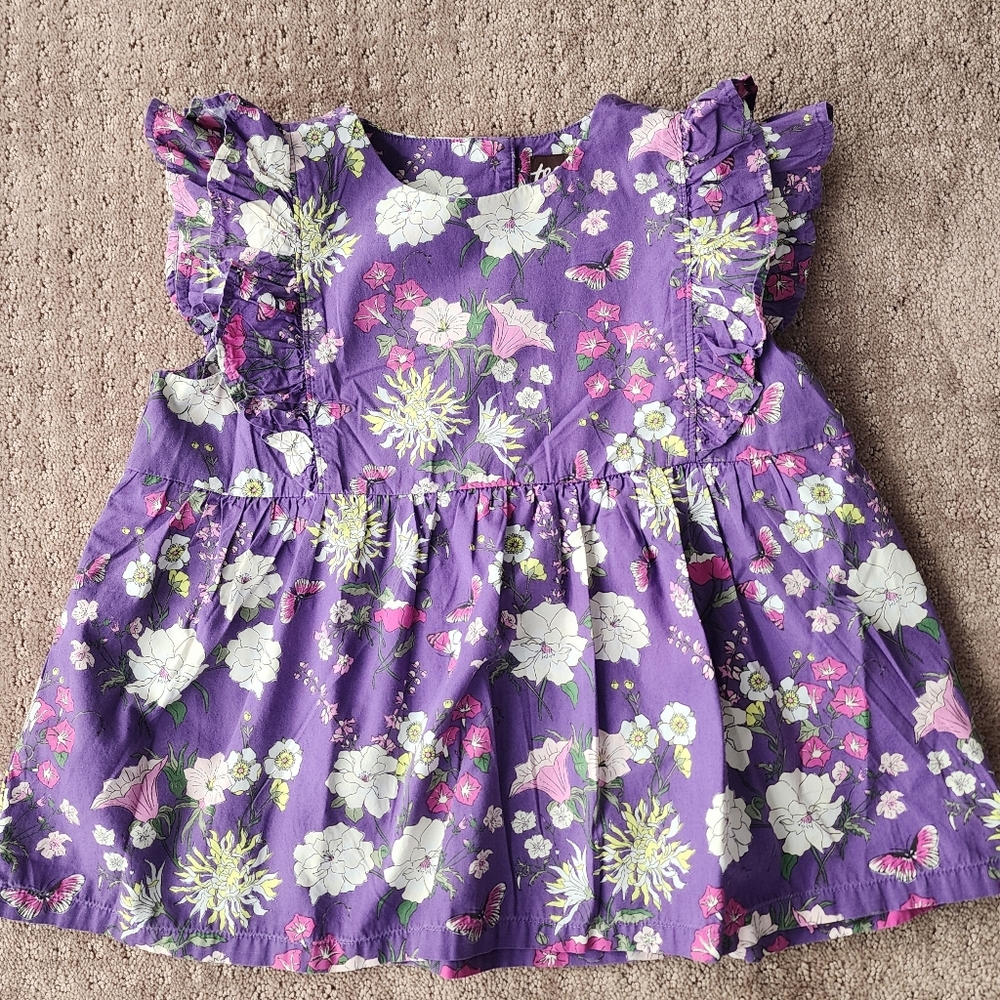 Tea Collection purple graphic floral blouse with flutter sleeve girls size 12
